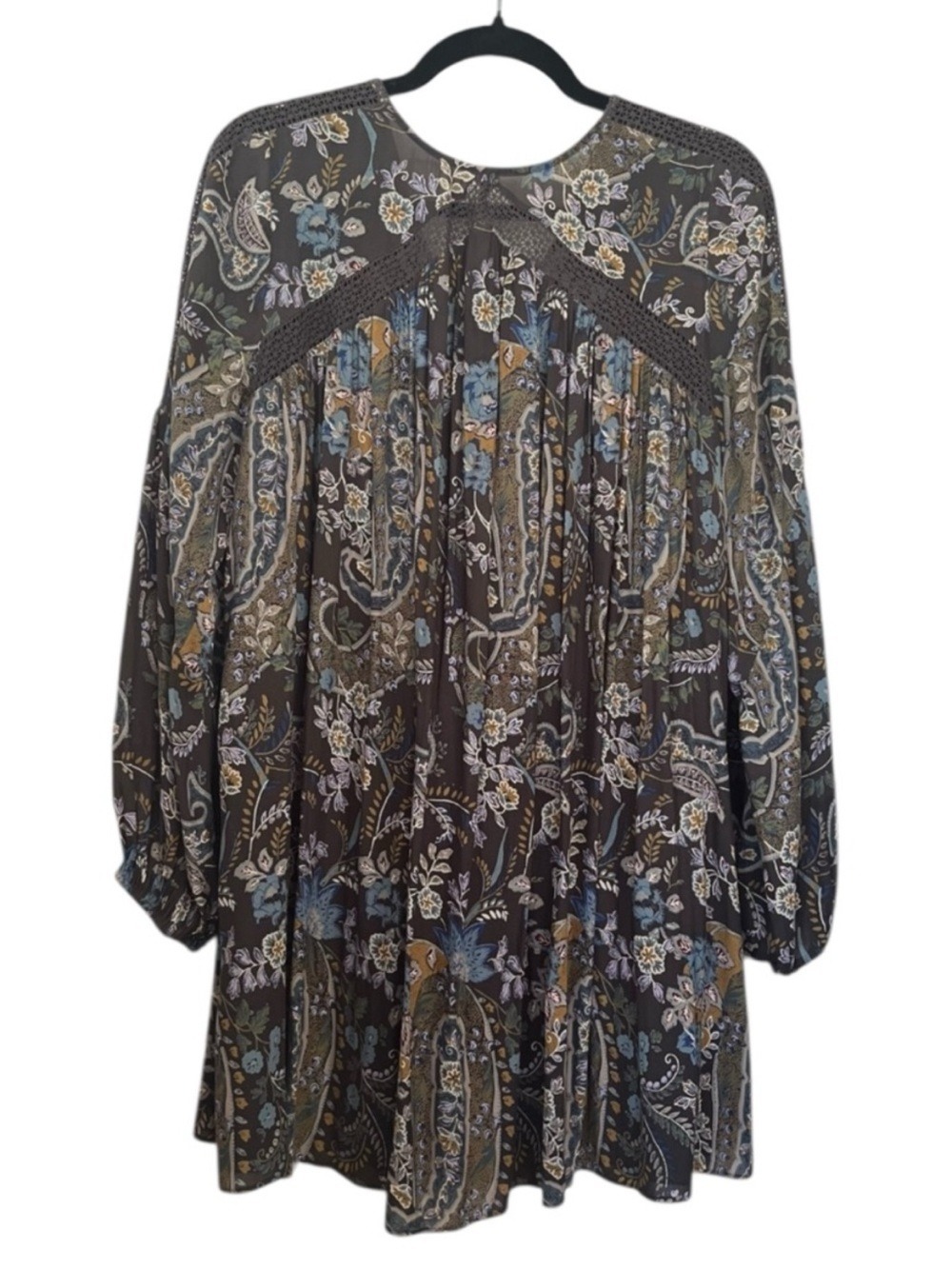 Free People Charcoal Floral Paisley Lace-Up Mini Dress - Picture 3 of 5
